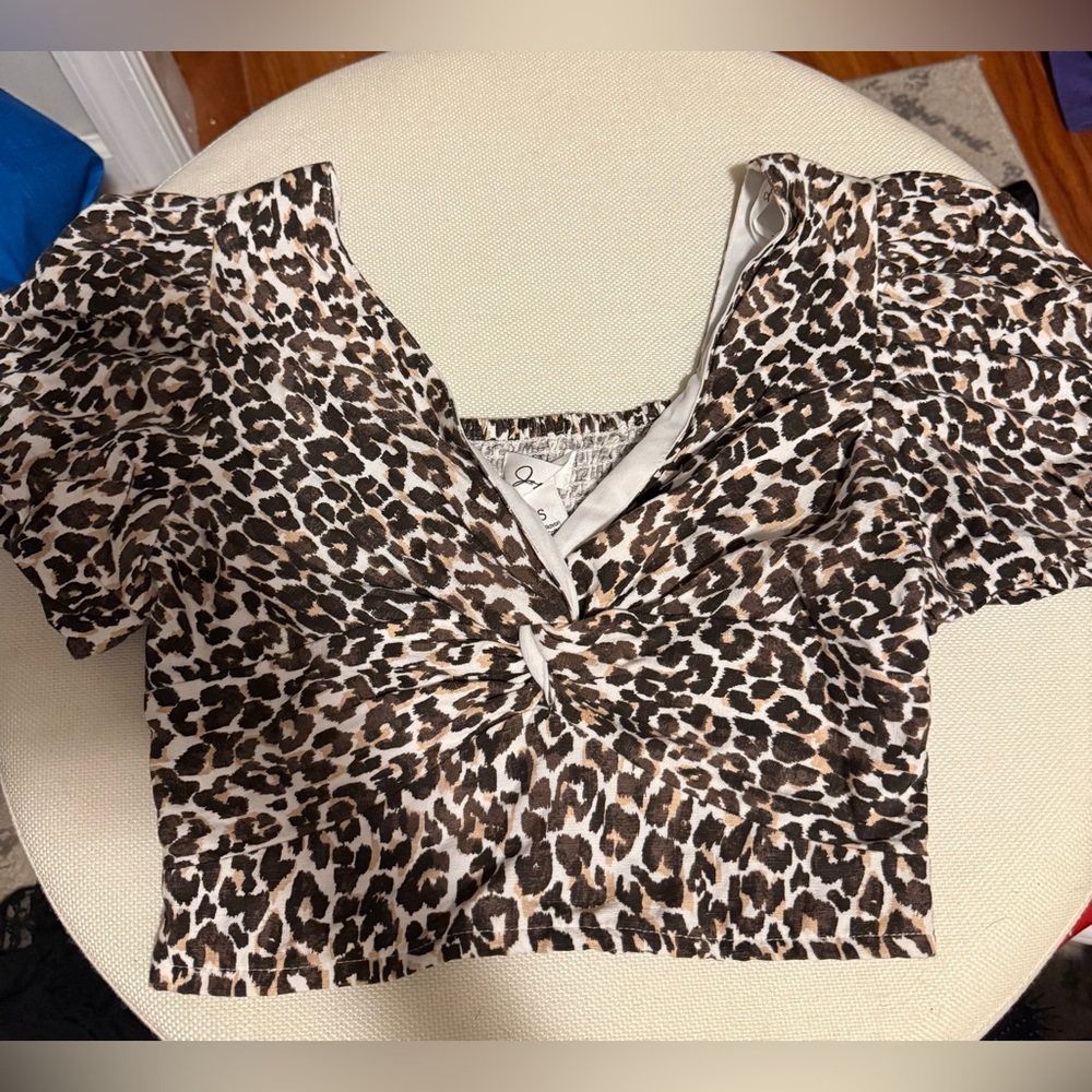 Japna Leopard Print Twist Crop Top
